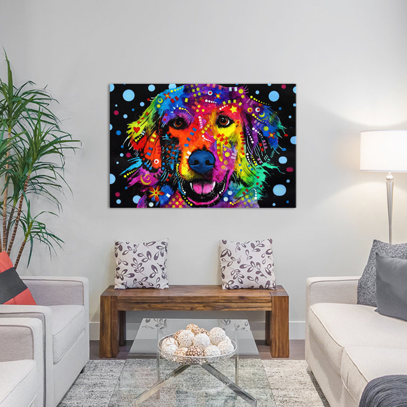 "Golden Retriever" par Dean Russo, reproduction d’art sur toile tendue, H 8 po x l 12 po x P 0,75 po, Toile tendue