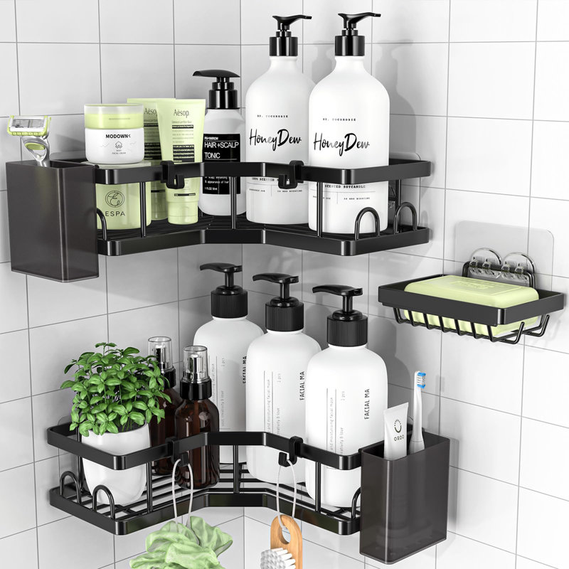 Metrodora Adhesive Stainless Steel Bath Caddy, Black