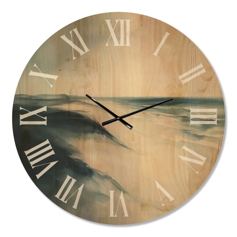 Très grande horloge murale ronde en bois bord de mer - Calm Ocean Horizon Waves Beauty, Surdimensionné