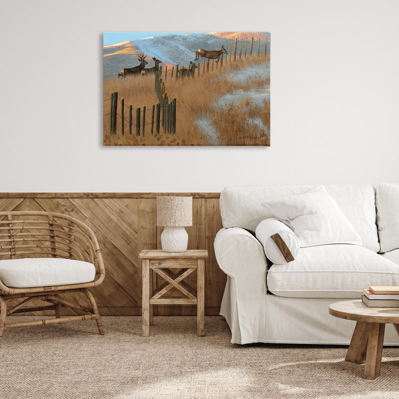 Art mural sur toile de cerf sautant par Rod Lawrence, H 24 po x l 36 po