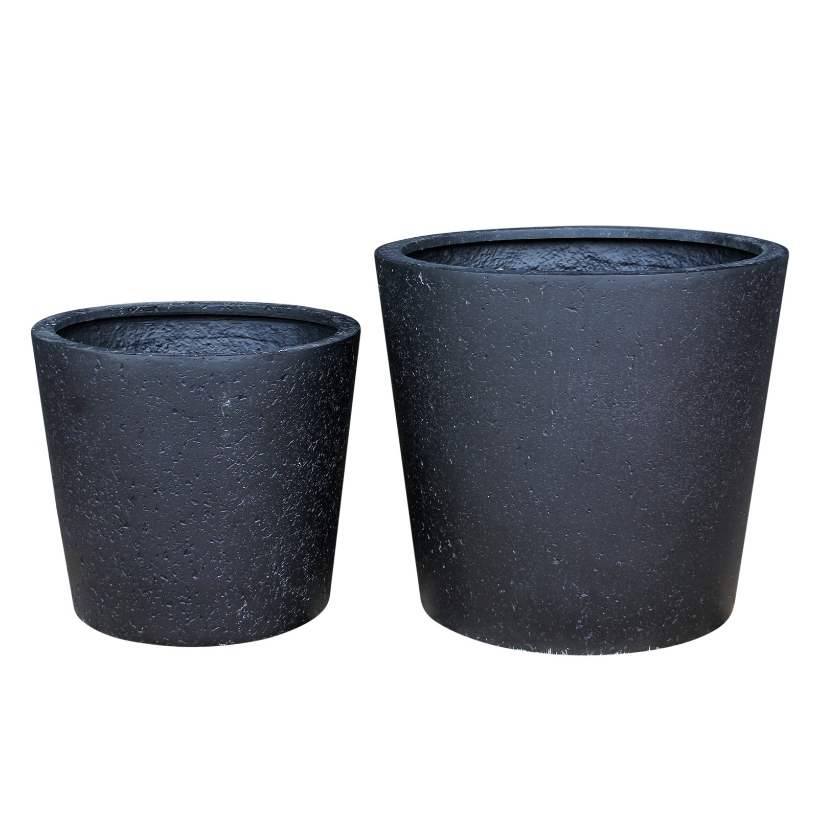 2 Piece Mariano Poly Fiber Stone Pot Planter Set, Black