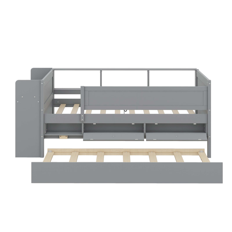 Multifunctional Twin Daybed With Built-In Drawers Headboard Storage And USB Charging Port, Grey