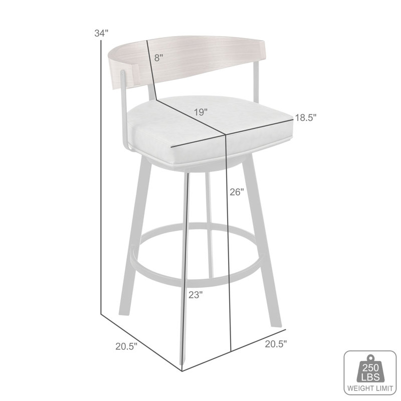 Ahzhane Modern Swivel Counter or Bar Height Barstool with Arms and Open Low Back in Iron with Wood and Faux Leather
