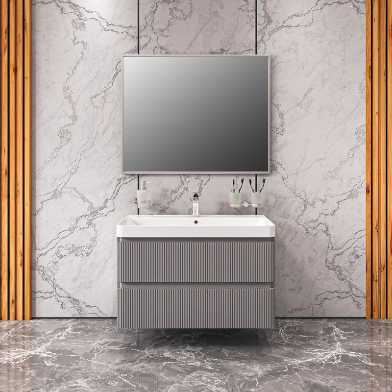 Ensemble de meuble-lavabo mural simple 35 po avec miroir Kaelem