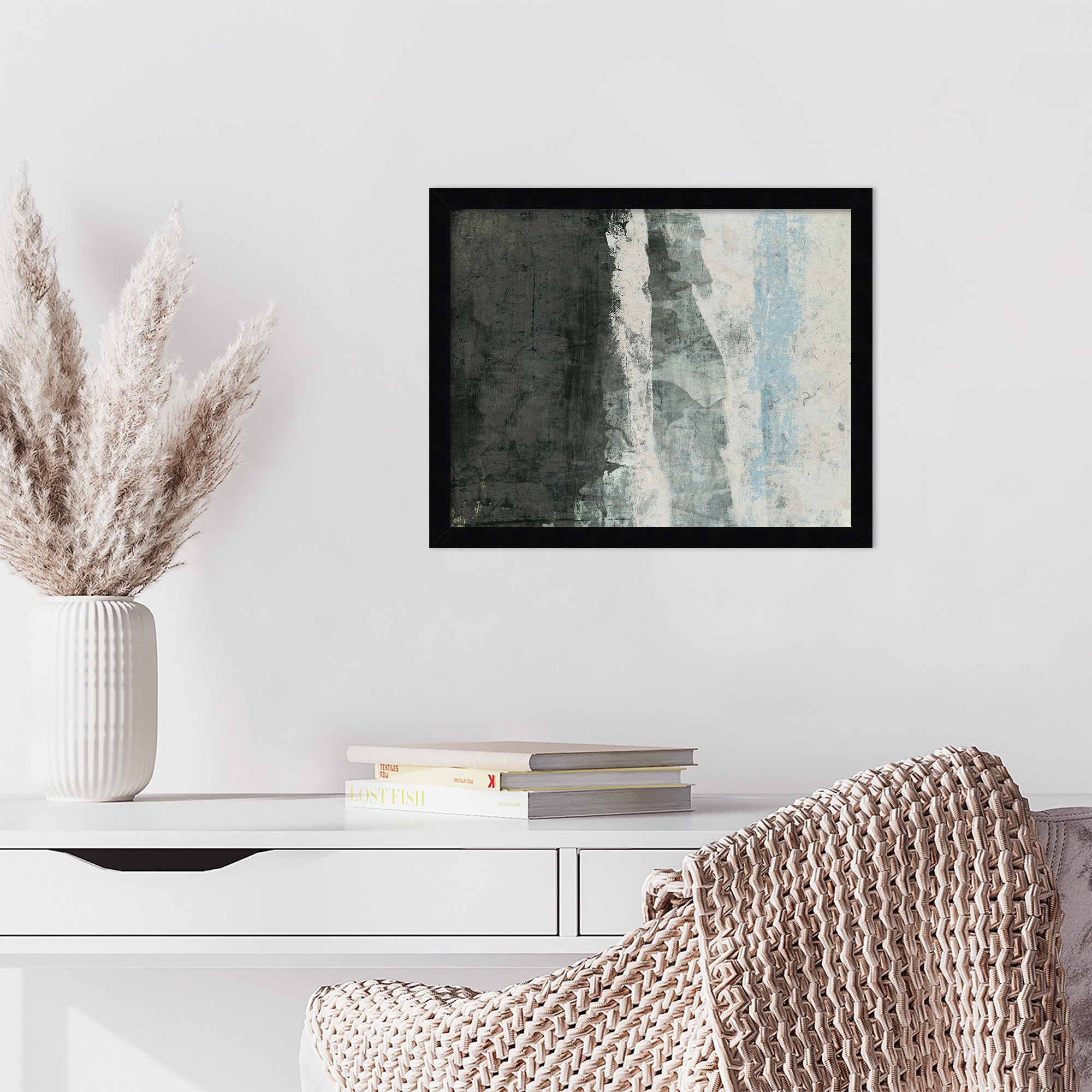 Black and Grey and Blue II by Fresno Wood Framed Wall Art Print, Black, 14" H x 17" W