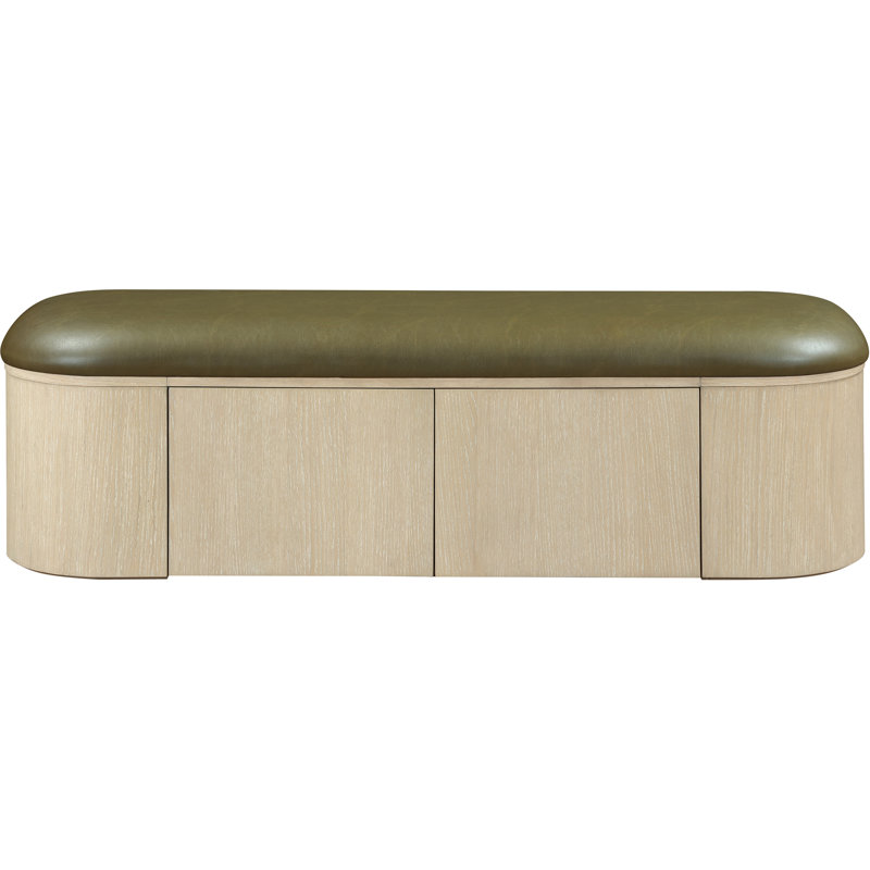 Banc de rangement en cuir Velden, Olive, Naturel