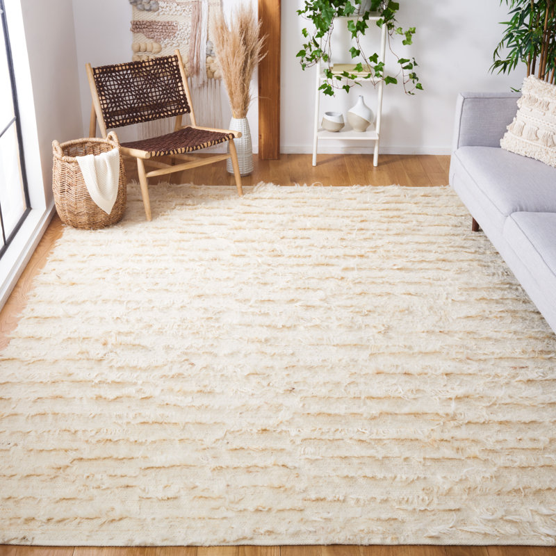 Natura Hand Woven Wool/Cotton Solid Color Rug in Ivory, Rectangle 8' x 10'