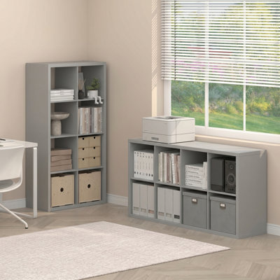 Book Shelf Set of 2, 8-Cube Thick Frame Bookshelf, Horizontally & Vertically Reversible Bookcase with Open Back, 14.6 x 30 x 57.9, for Living Room, Bedroom, Home Office, Light Grey