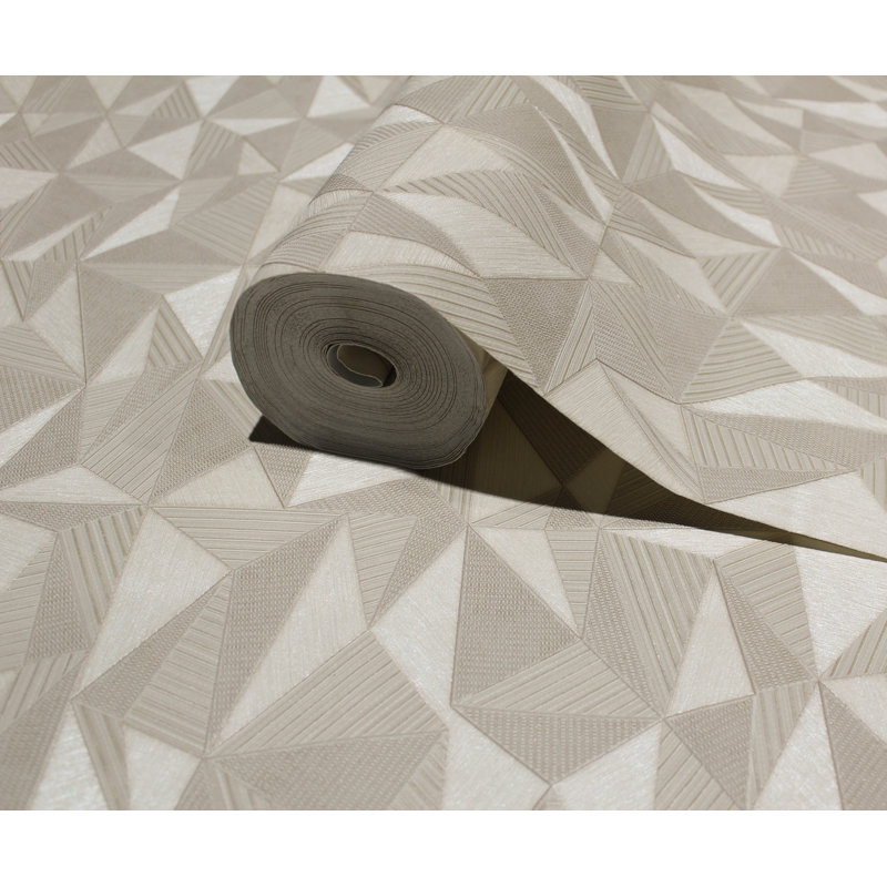 Papier peint géométrique à motif triangulaire, Beige