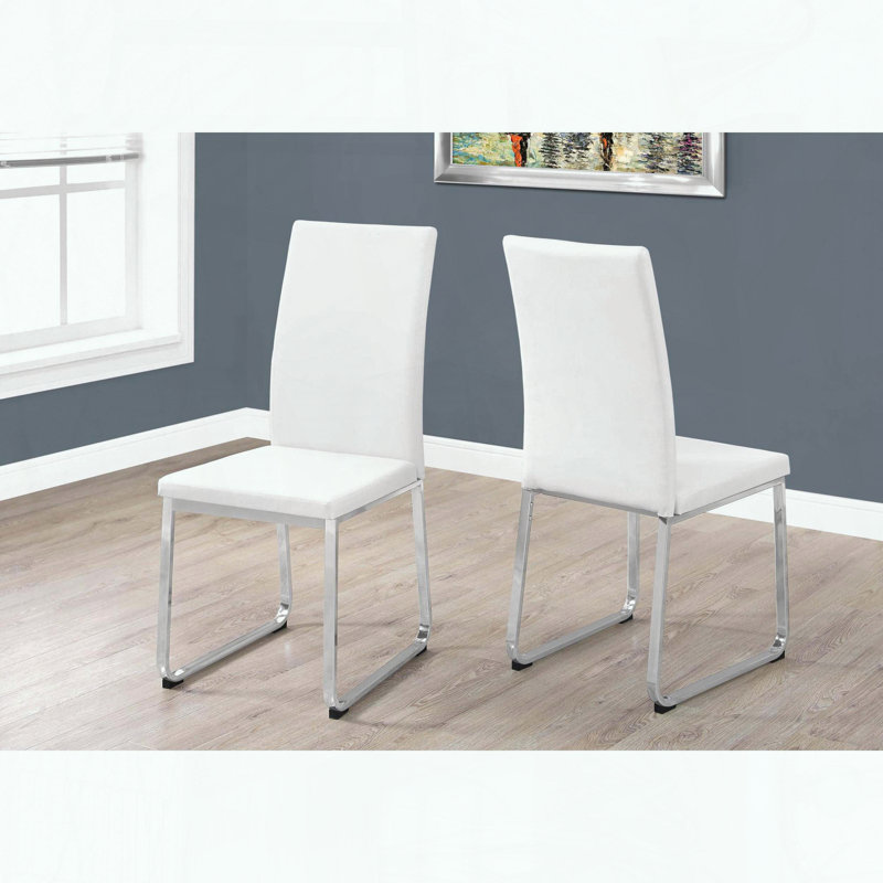 Ensemble de 2 chaises de salle à manger - aspect cuir - base en métal, Blanc, Chrome chrome
