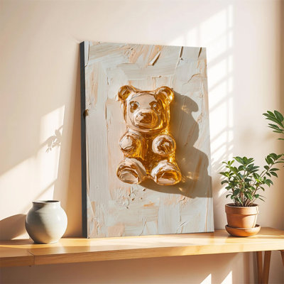 Transparent Golden Gummy Bear Textured Impasto Painting, Large Gallery Wrapped Canvas Wall Art Print For Living Room Bedroom