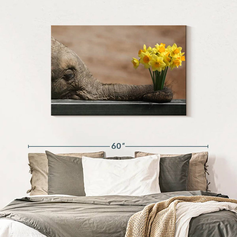 Elephant And Yellow Daffodil, 30" H x 45" W