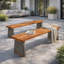 Banc d'extérieur en bois d'acacia (ensemble de 2), finition teck + osier gris-694739972-694739969
