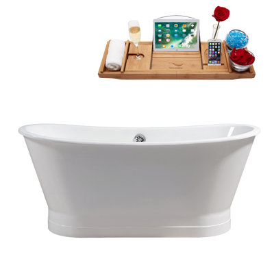 Baignoire de trempage autoportante 67 "avec plateau en bambou 67" Streamline