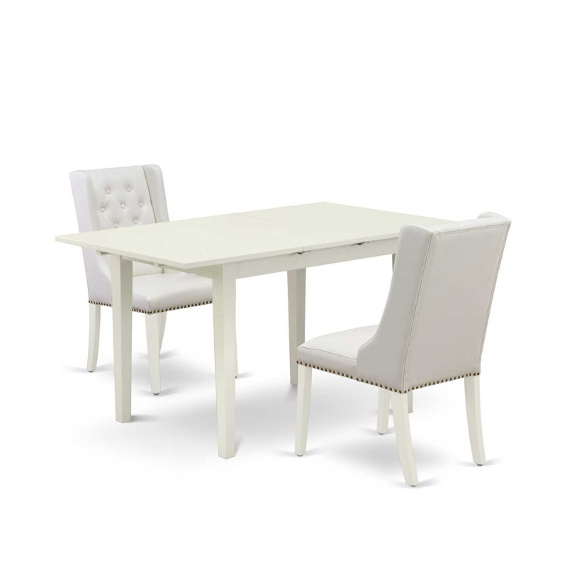 Ensemble de table de salle à manger avec plateau en bois massif Finish, Lin blanc, Gris, 3 pièces