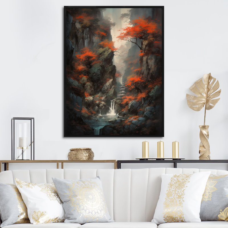 Keyisha cascade d'arbres botaniques IV sur toile, H 32 po x l 24 po x P 1 po, Cadre flottant noir