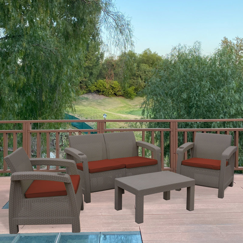 Kaitlind 4 - Person Patio Conversation Set with Cushions, Brick Red, Gray
