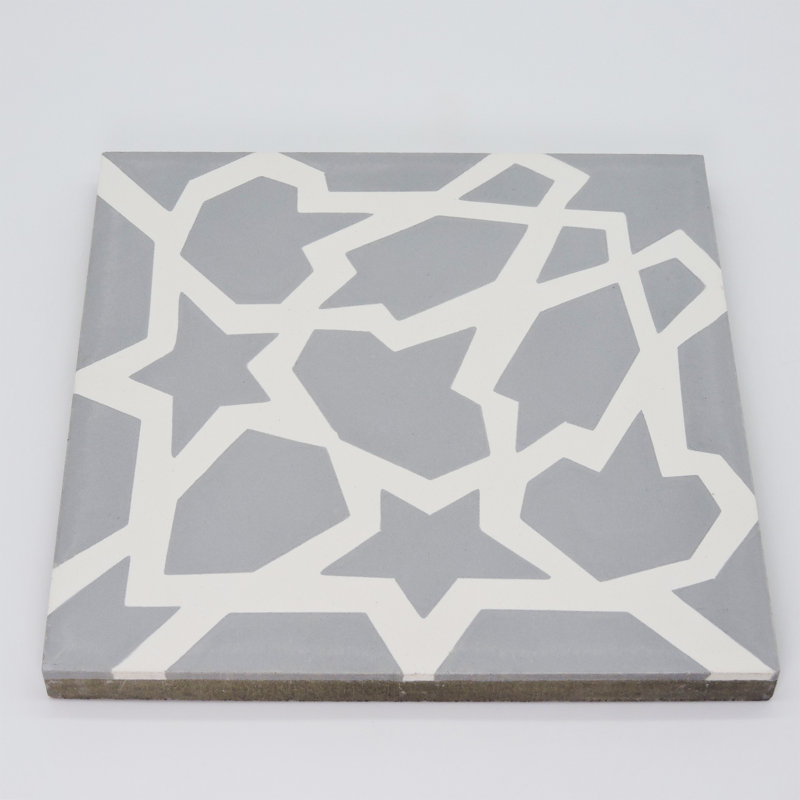 Bahja 8" x 8" Cement Patterned Wall & Floor Tile, Gray/White