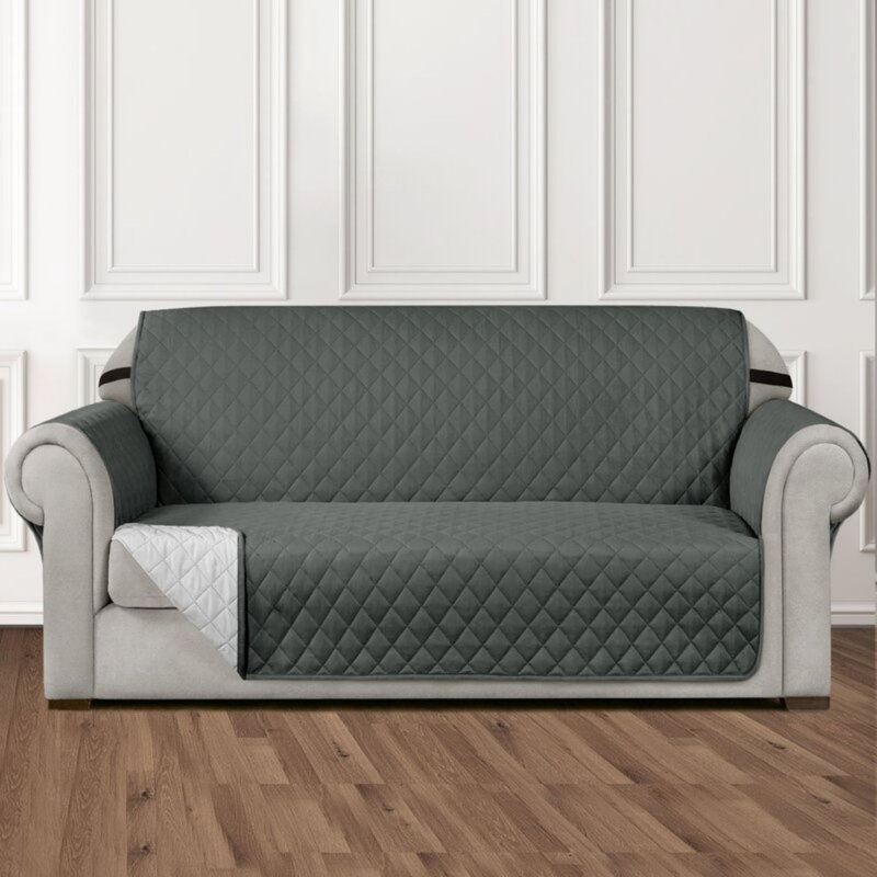 Microfibre/Microsuede Reversible Box Cushion Sofa Slipcover, Grey