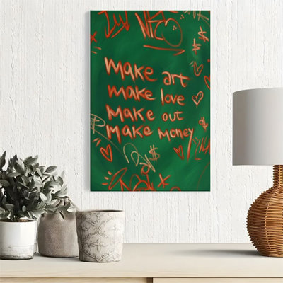 1pc Framed Canvas Wall Art Prints Poster, Make Art, Make Love, Make Out, Make Money, Graffiti Style Text, Street Art Style Art Posters Canvas Print Pa