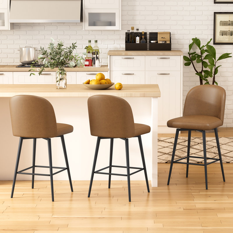 Kanasha 26.9" Swivel Counter Height Bar Stools, Light Brown, 3