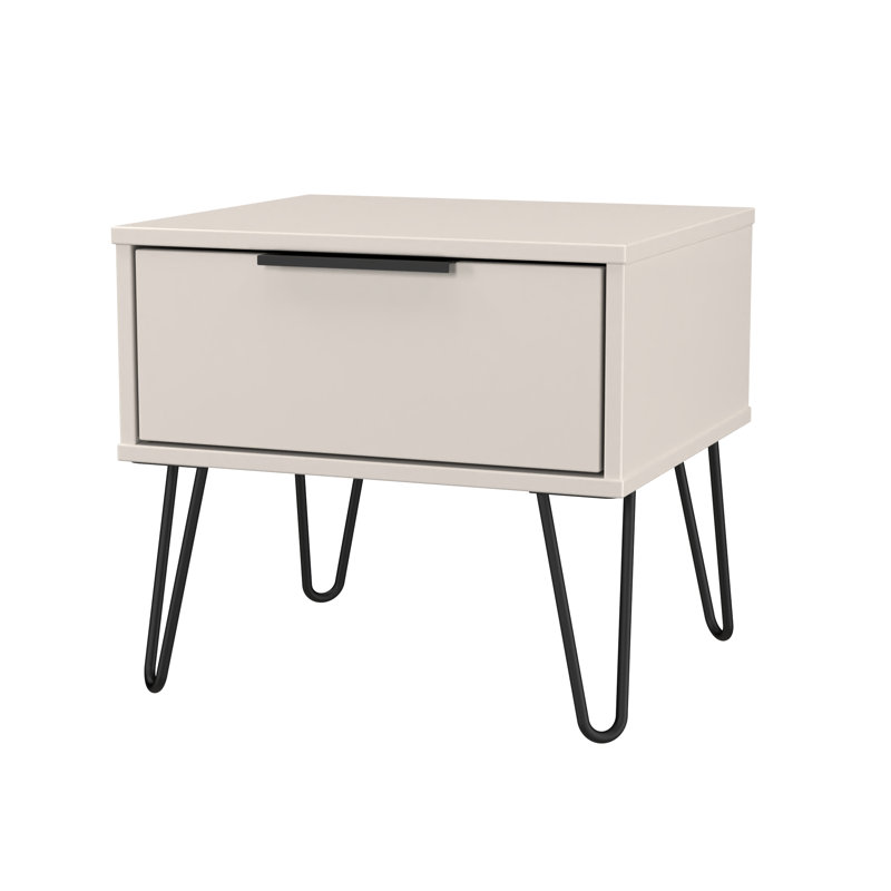Solvay 45cm W Manufactured Wood Bedside Table, Beige/Black