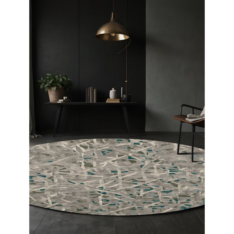 Machine Washable Gray Area Rug GSIX03637, Round 3'