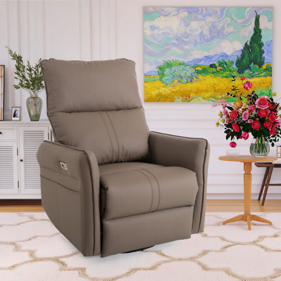 Bucklebury 27.56"W Faux Leather Power Recliner, 270° Swivel, 30° Rocking, USB Charge Ports by Latitude Run