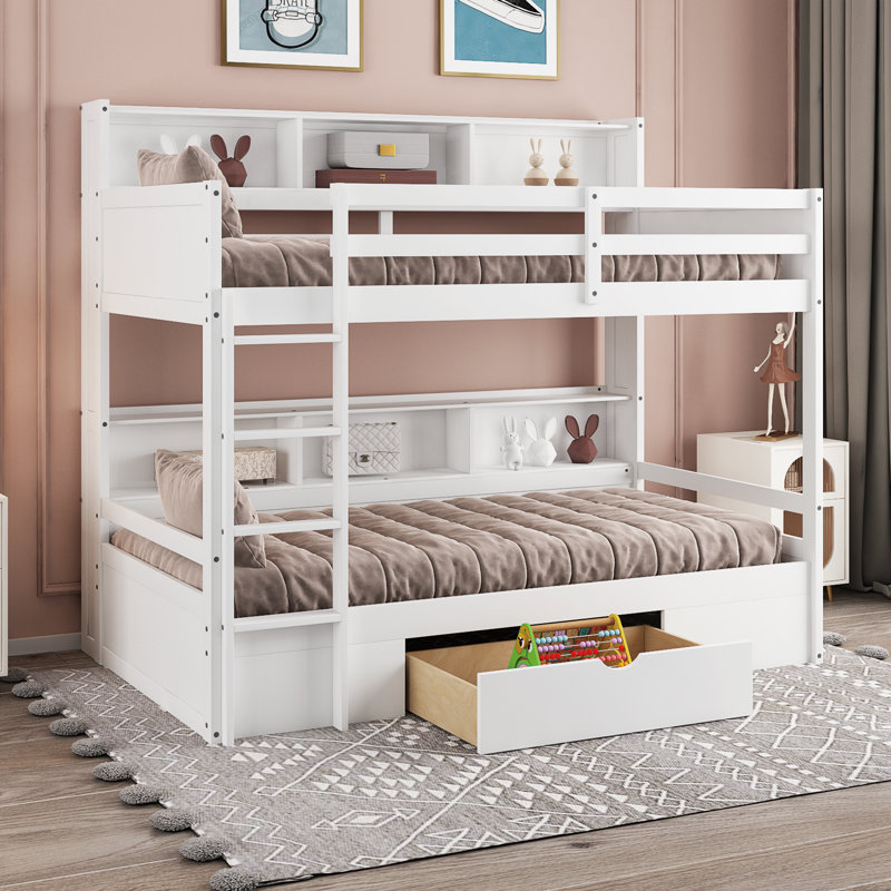 Hadlie Kids Twin Over Twin Bunk Bed with Drawers, White