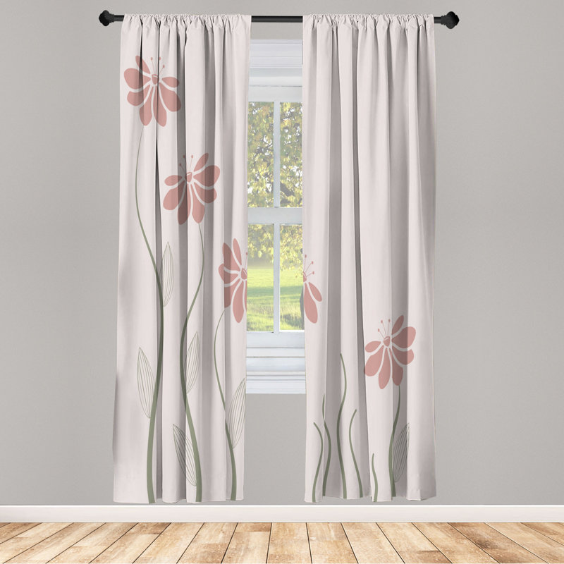 Microfiber Floral Semi-Sheer Rod Pocket Curtain Panels, 28" W x 95" L, Ivory/Red/Green