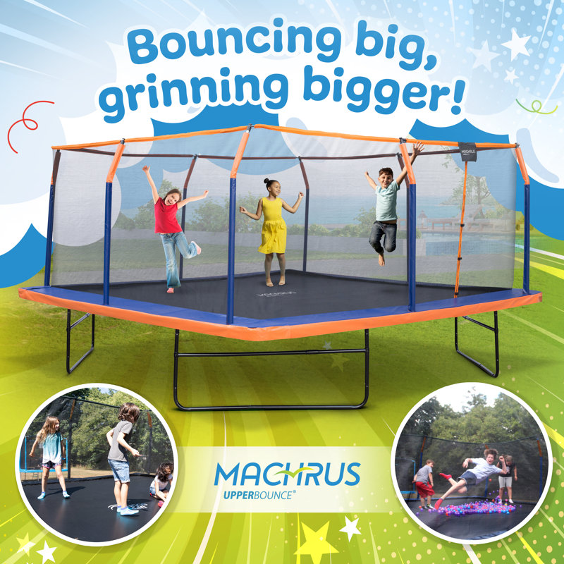 12' Orange Square Trampoline with Premium Enclosure and Safety Pad
