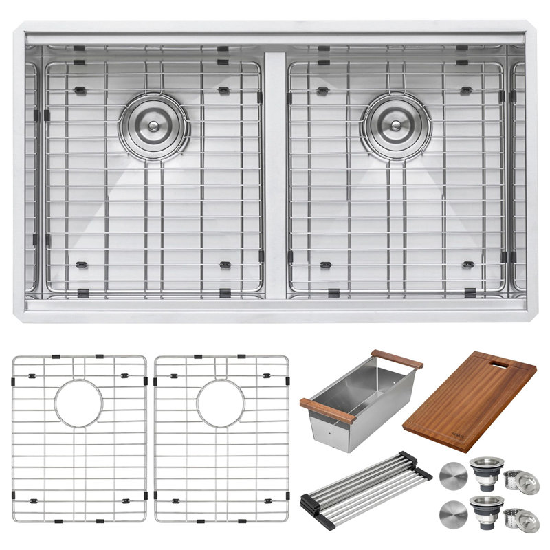 30" L x 19" W Double Basin Undermount Kitchen Sink with Additional Accessories
