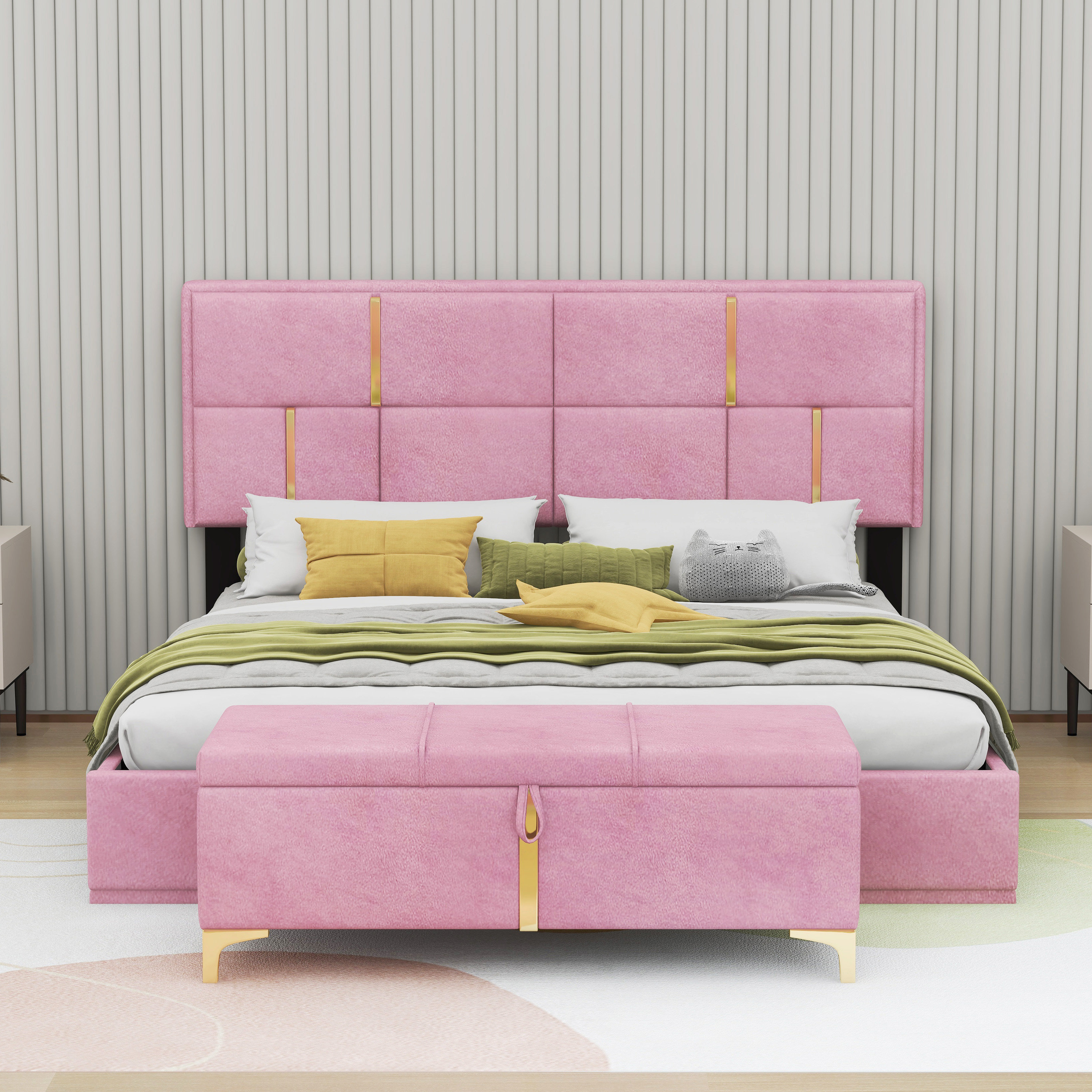 Mercer41 Robbie 2Pieces Bedroom Sets, Queen Size Upholstered Bed with Hydraulic Storage System