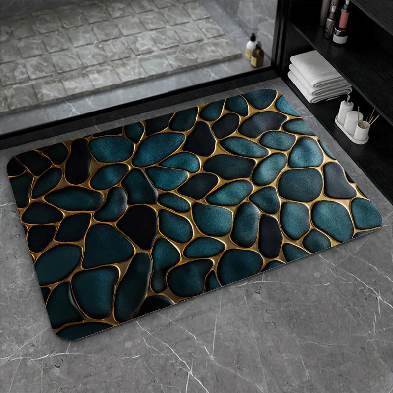 Tapis de bain en terre de diatomées, pierres bleues et dorées antidérapantes à séchage rapide pour tapis de cuisine, écologique, facile à nettoyer, 16 x 24 pouces (40 x 60 cm)