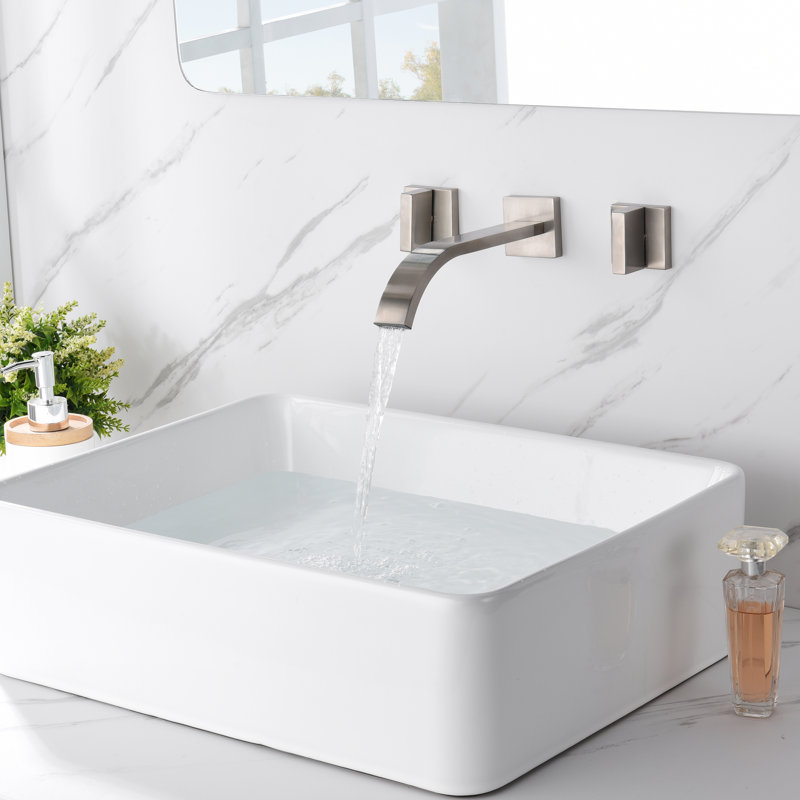 Bathroom Vanity Faucet, Wall Sink Faucet, 2 Handle Widespread Lavatory Faucet, Brushed Nickel