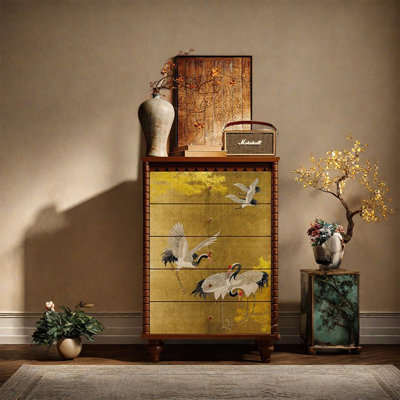 Spacious Pine Five Drawer Decorative Cabinet