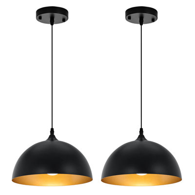 Luminaire suspendu Farmhouse pour îlot de cuisine, luminaires suspendus en dôme noir et doré, plafonnier suspendu industriel, paquet de 2