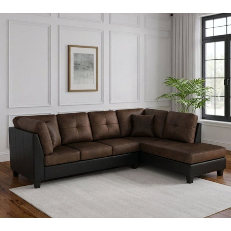 Larelle 103.5" Wide  Sofa & Chaise, Right Hand Facing, Chocolate Brown Microfiber/Microsuede
