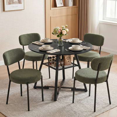 Industrial 42" Round Dining Table With Upholstered Dining Chairs,  Kitchen Table Set