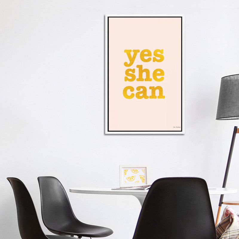 Yes She Can - Print on Canvas, White Floater Framed, 101.6cm H x 66.04cm W x 3.81cm D