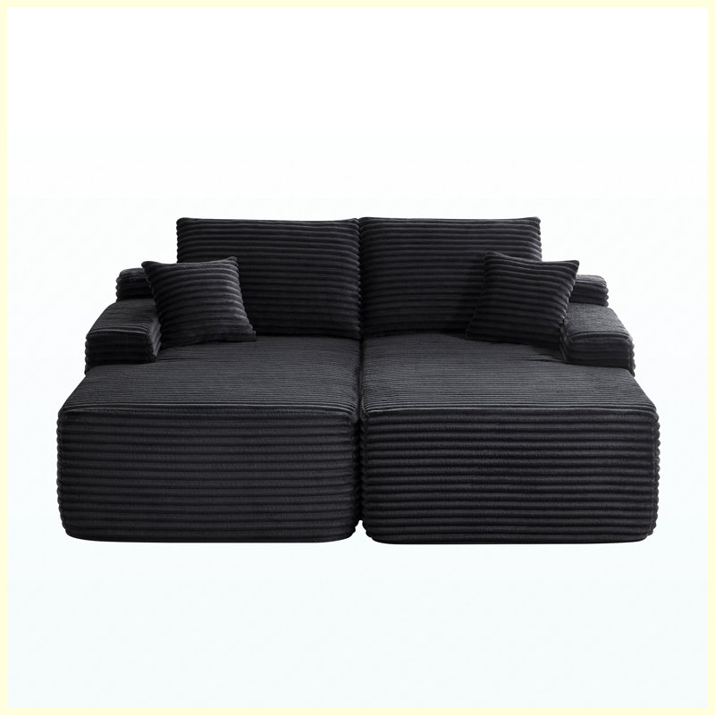 Canapé modulaire en forme de L 76 po avec canapé en forme de L et siège rembourré en tissu moelleux avec porte-gobelets intégrés pour le salon, noir