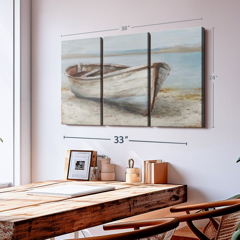 «Whitewashed Boat I», 3 pièces, H 24 po x l 38 po