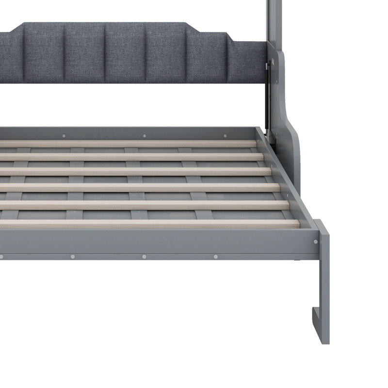 Grand lit escamotable mural avec coussin, Gris, Grand lit