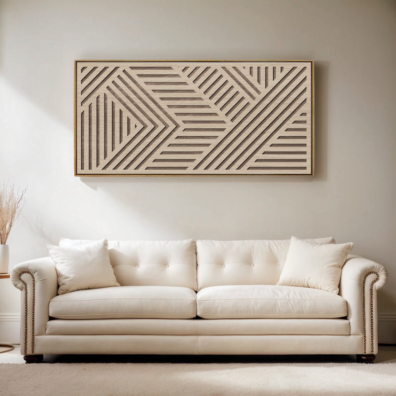 Large Boho Wood Framed Wall Art 3d Abstract Neutral Modern Wooden Wall Decor Tan Minimalist Geometric Artwork For Living Room Bedroom Office 20x40 Inch
