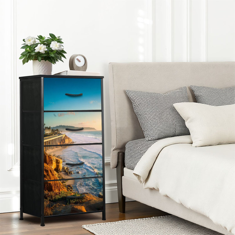 4 Drawer Dresser for Bedroom, Narrow Chest of Drawers, Wooden Top and Study Iron Frame 18"x37.5"-(WxH)
