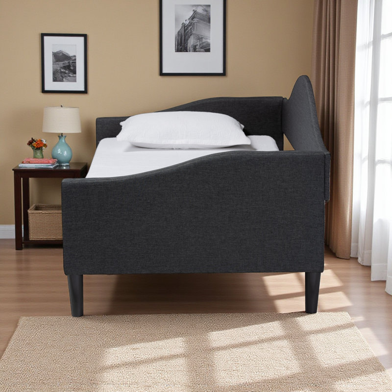 Lit de jour simple en tissu d'ameublement Montgomery, Noir, Lit simple