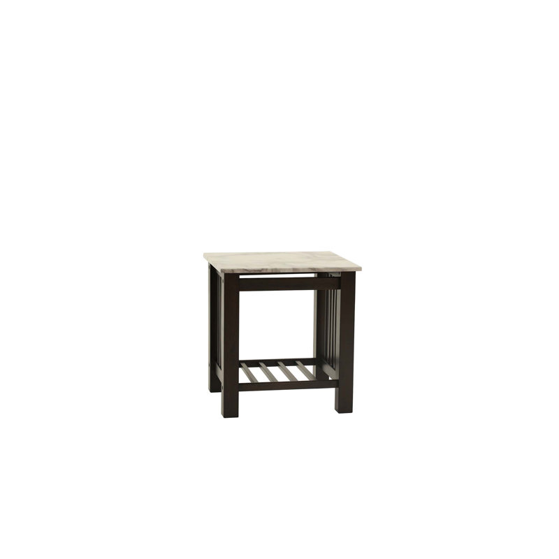 Table de bout moderne avec plateau de rangement en faux marbre et plateau de rangement ouvert