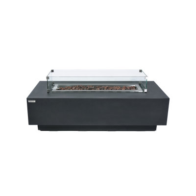 Elementi Granville 60" Natural Gas Concrete Outdoor Fire Pit Table Bundle Includes Stainless Steel Lid And Glass Wind Guard