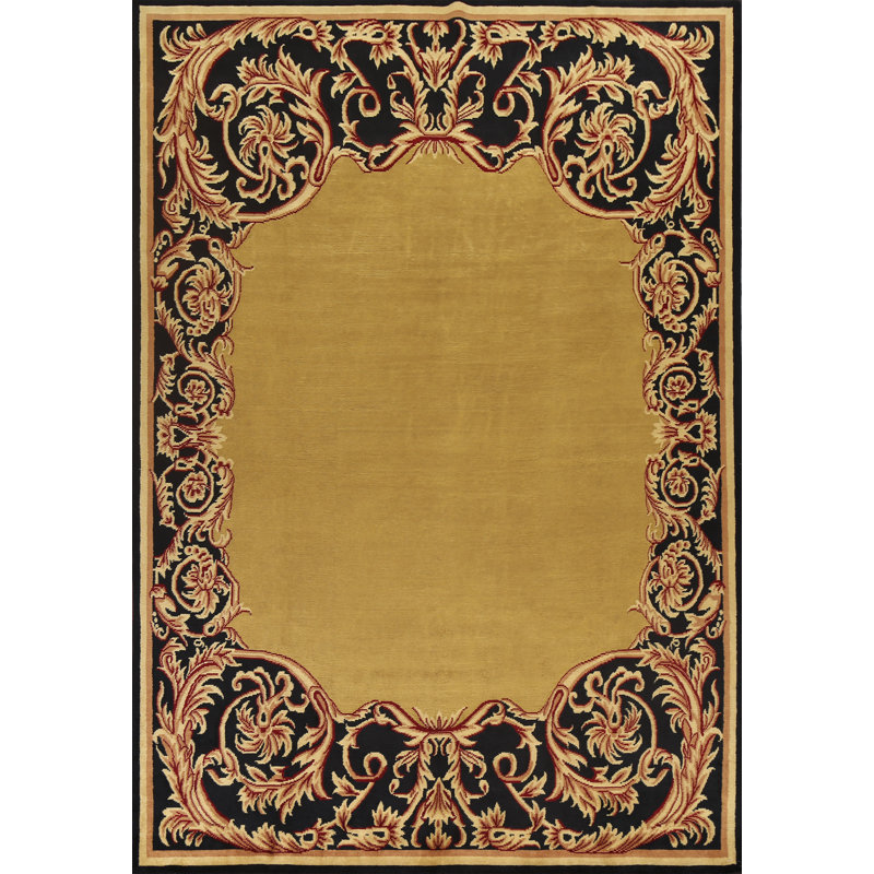 Tapis rouge / or / noir en laine noué à la main de conception unique 8 pi 11 po x 11 pi 10 po