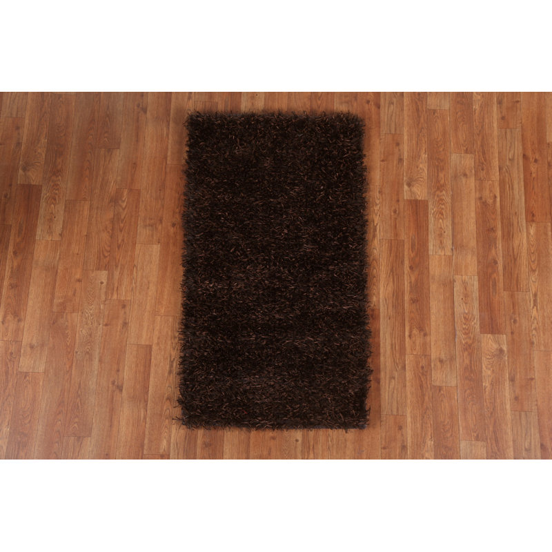 Tapis oriental brun foncé à poils longs noué à la main 2 x 4
